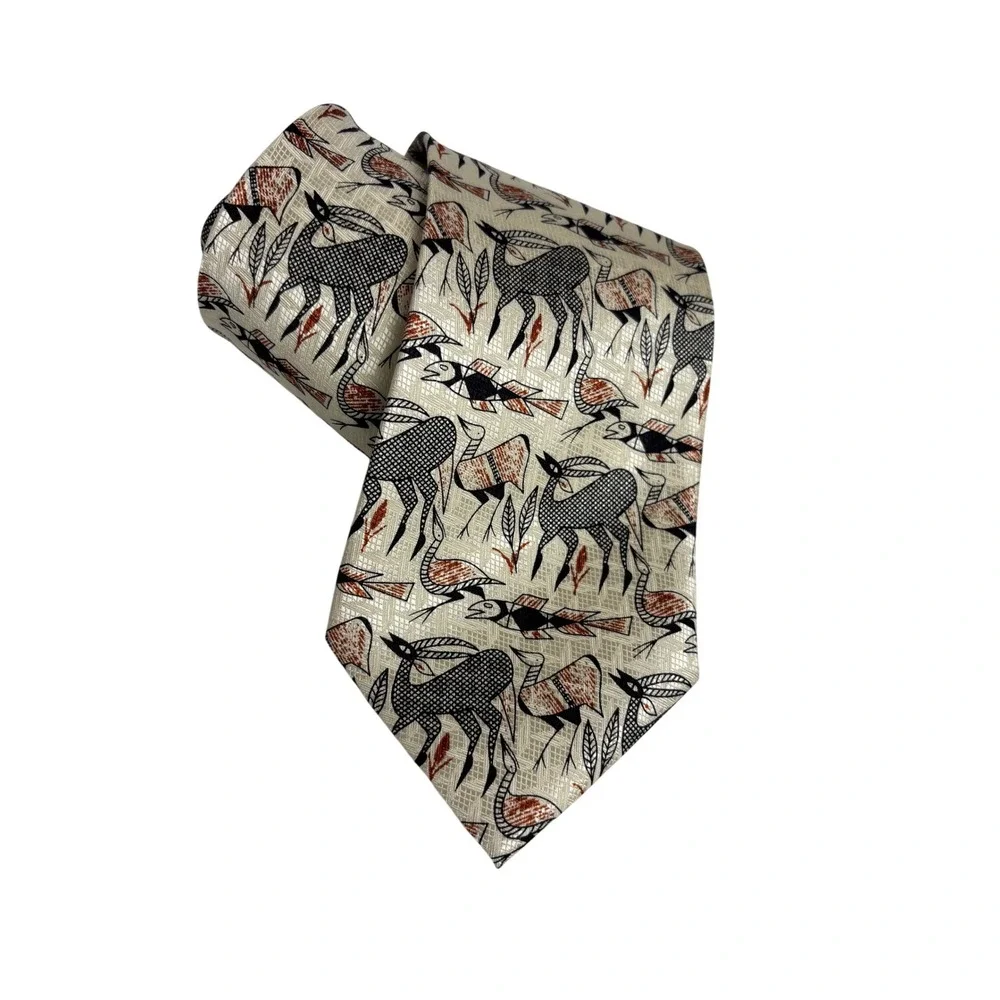 Vintage Don Collection Silk Tie African Wildlife‎ Gazelle Print Handmade